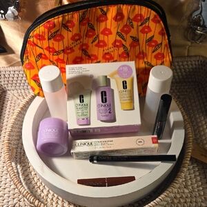 Clinique Makeup Primer Set with Orange Floral Bag
